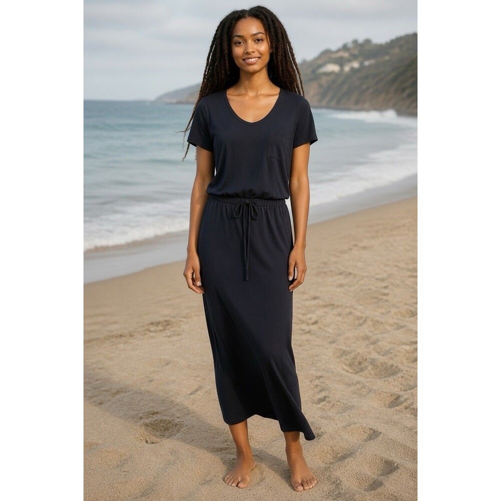 Caslon NEW essential cotton summer short sleeve elastic waist comfy midi dress S